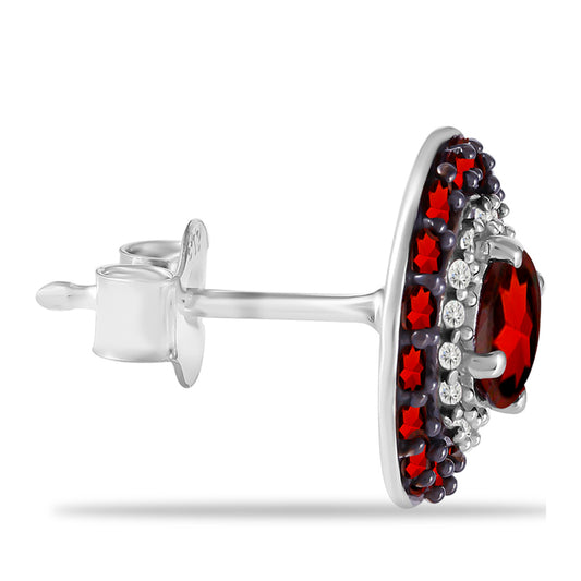 Stříbrné Náušnice s Bartonským Granátem a Bílým Topazem