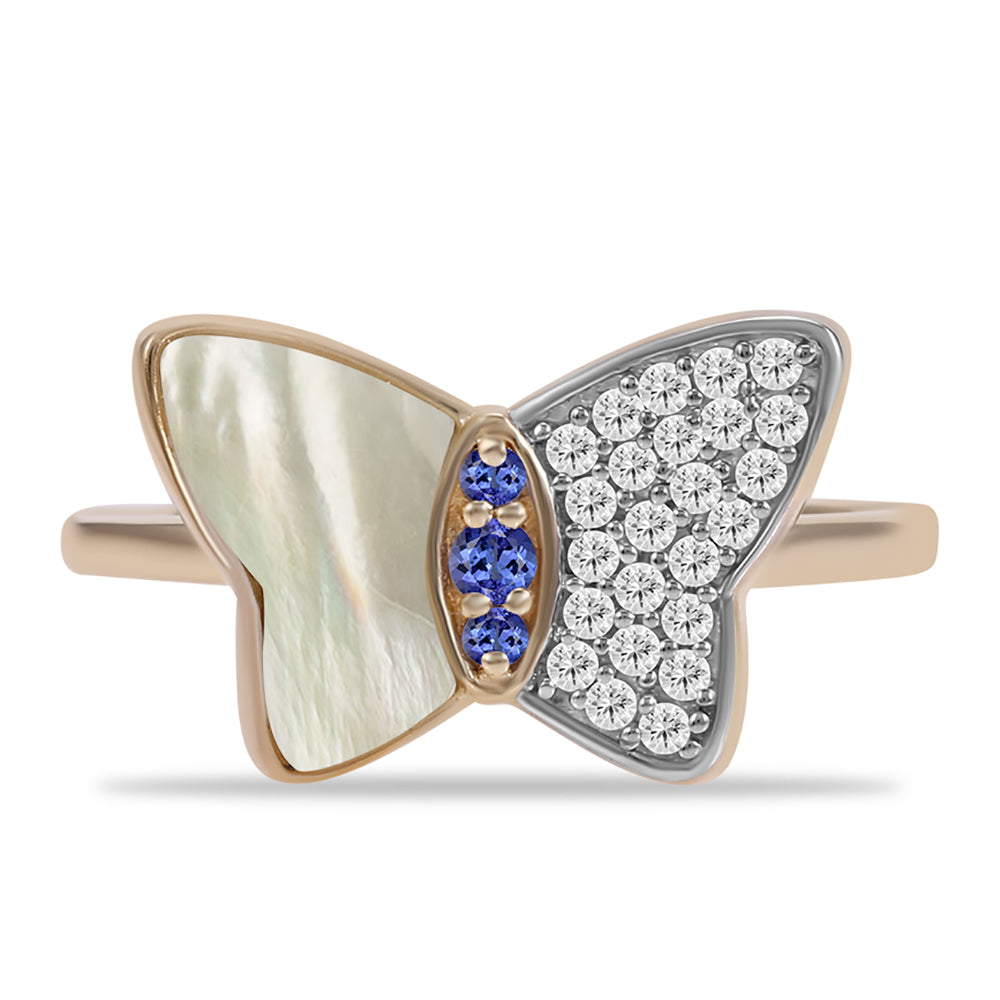 Pozlacený Stříbrný Prsten s AAA Tanzanitem a Lasturou 1 