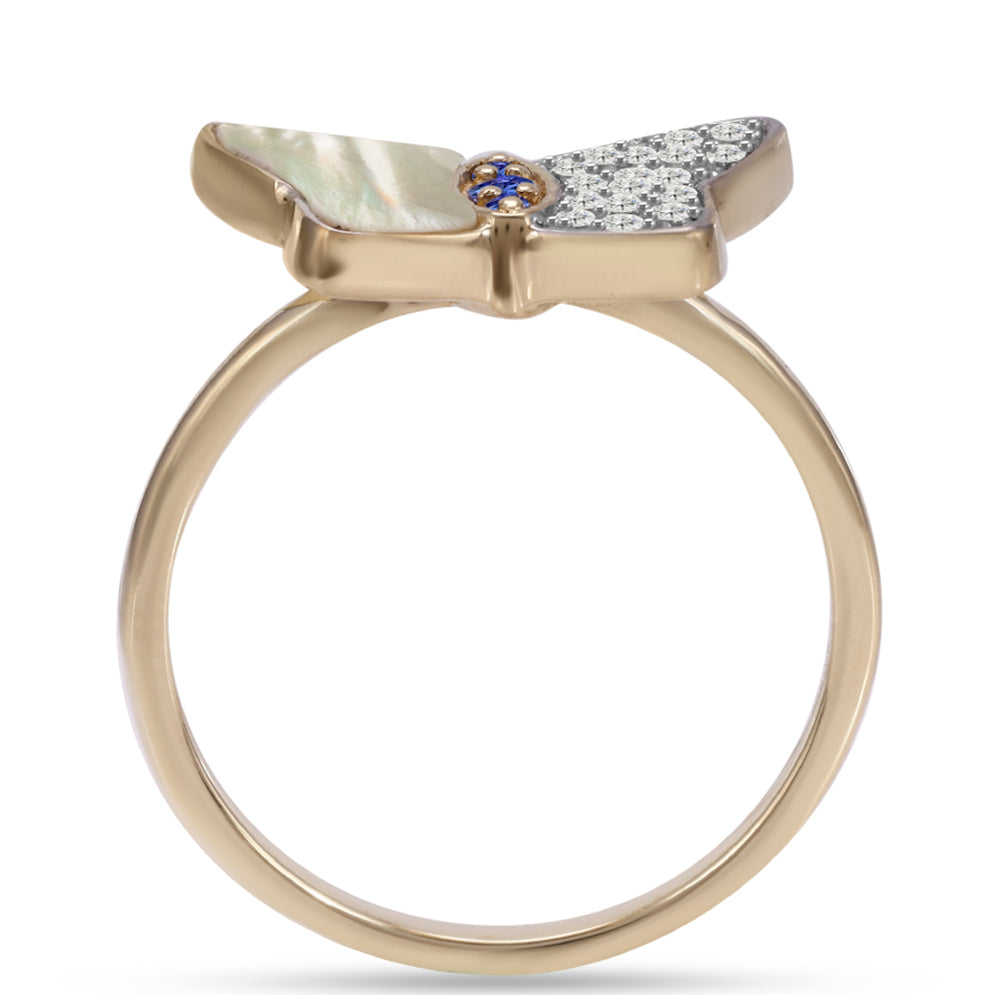 Pozlacený Stříbrný Prsten s AAA Tanzanitem a Lasturou