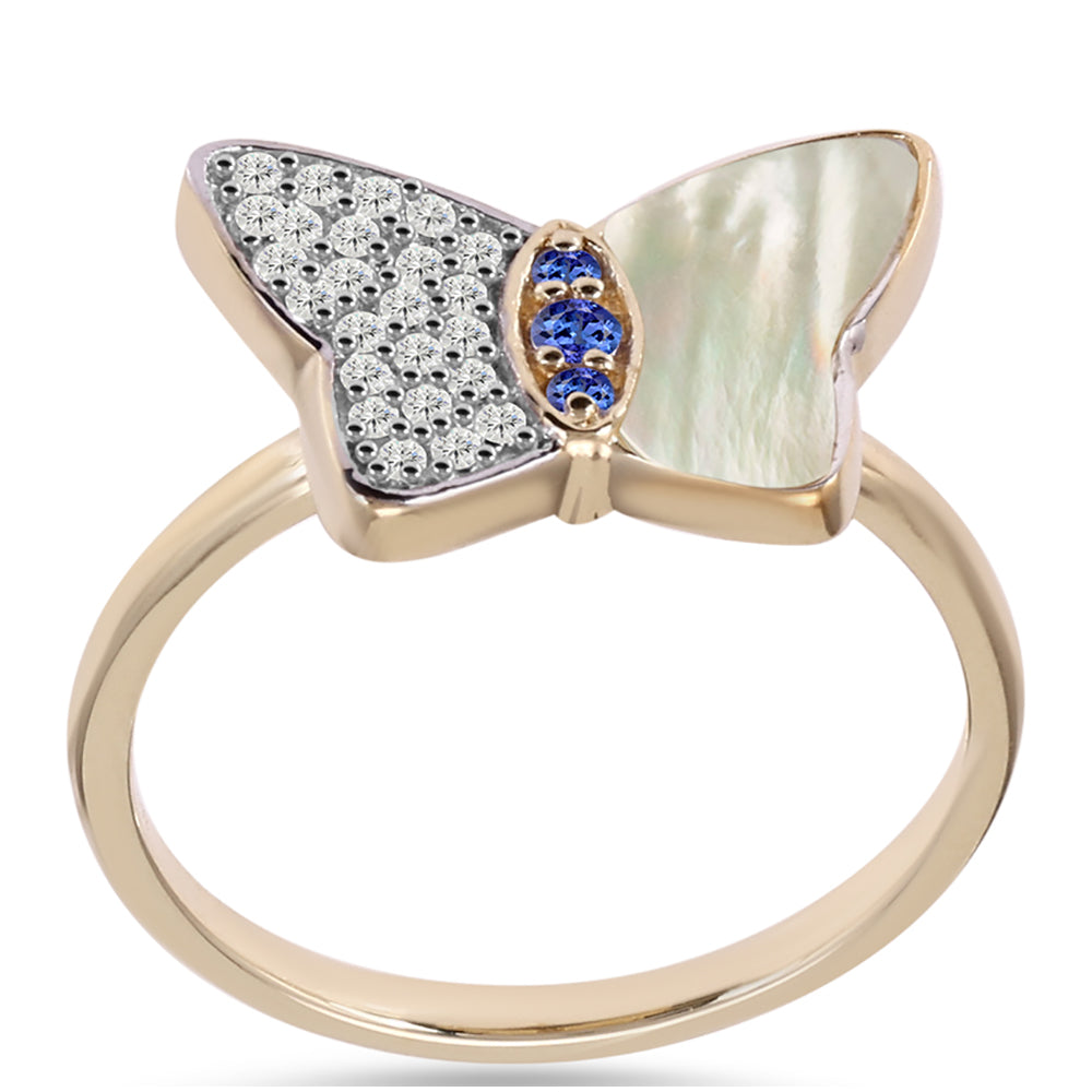 Pozlacený Stříbrný Prsten s AAA Tanzanitem a Lasturou