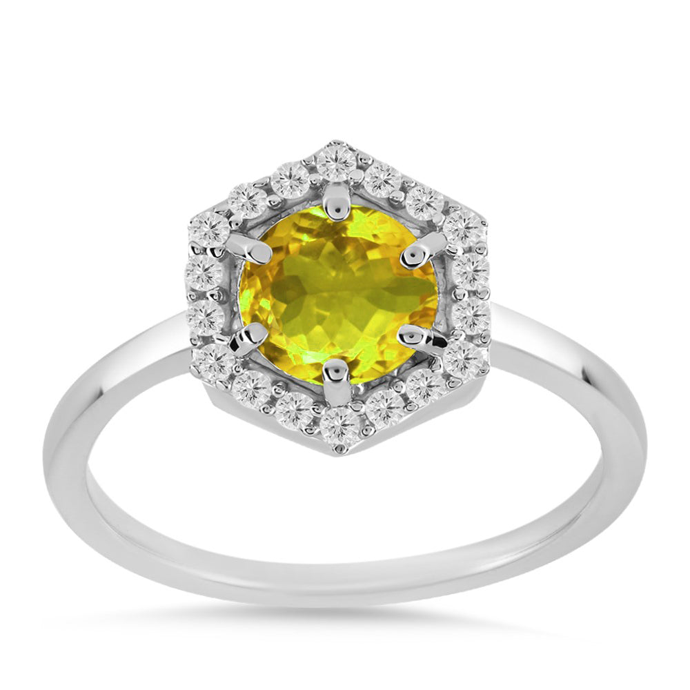 Stříbrný Prsten s Uralským Citrínem a Bílým Topazem