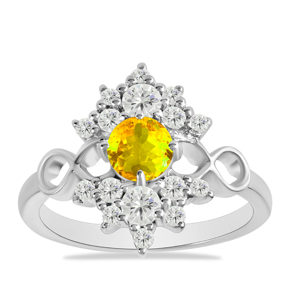 Stříbro 925/1000 - Prsten s Uralským Citrínem a Bílým Topazem - Karátové číslo: 1.09. přibližná hmotnost: 2.99 gramů 3 