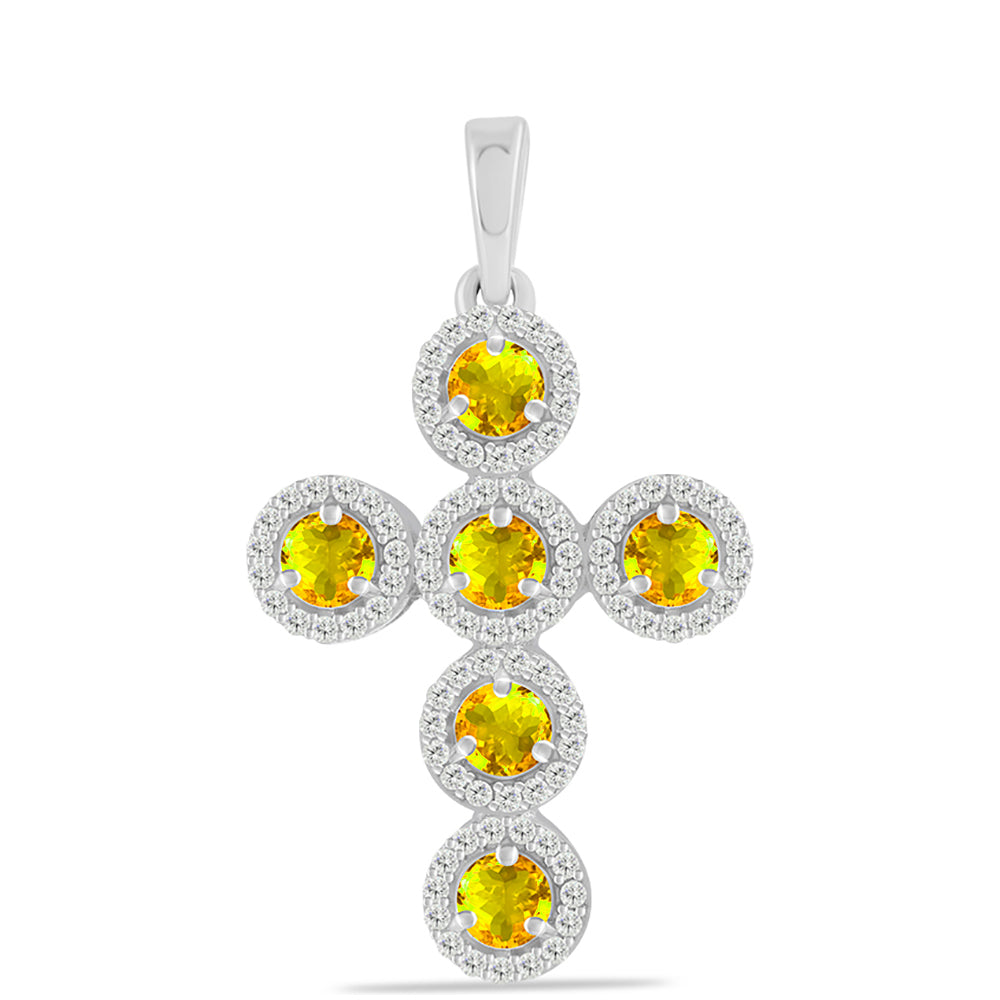 Stříbro 925/1000 - Přívěsek s Uralským Citrínem a Bílým Topazem - Karátové číslo: 2. přibližná hmotnost: 2.99 gramů