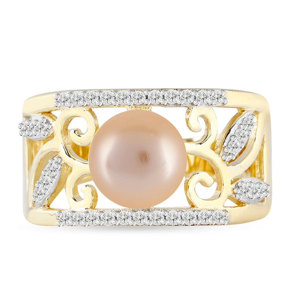 Pozlacený Stříbrný Prsten se Zlatou Sladkovodní Perlou a Bílým Topazem 1 