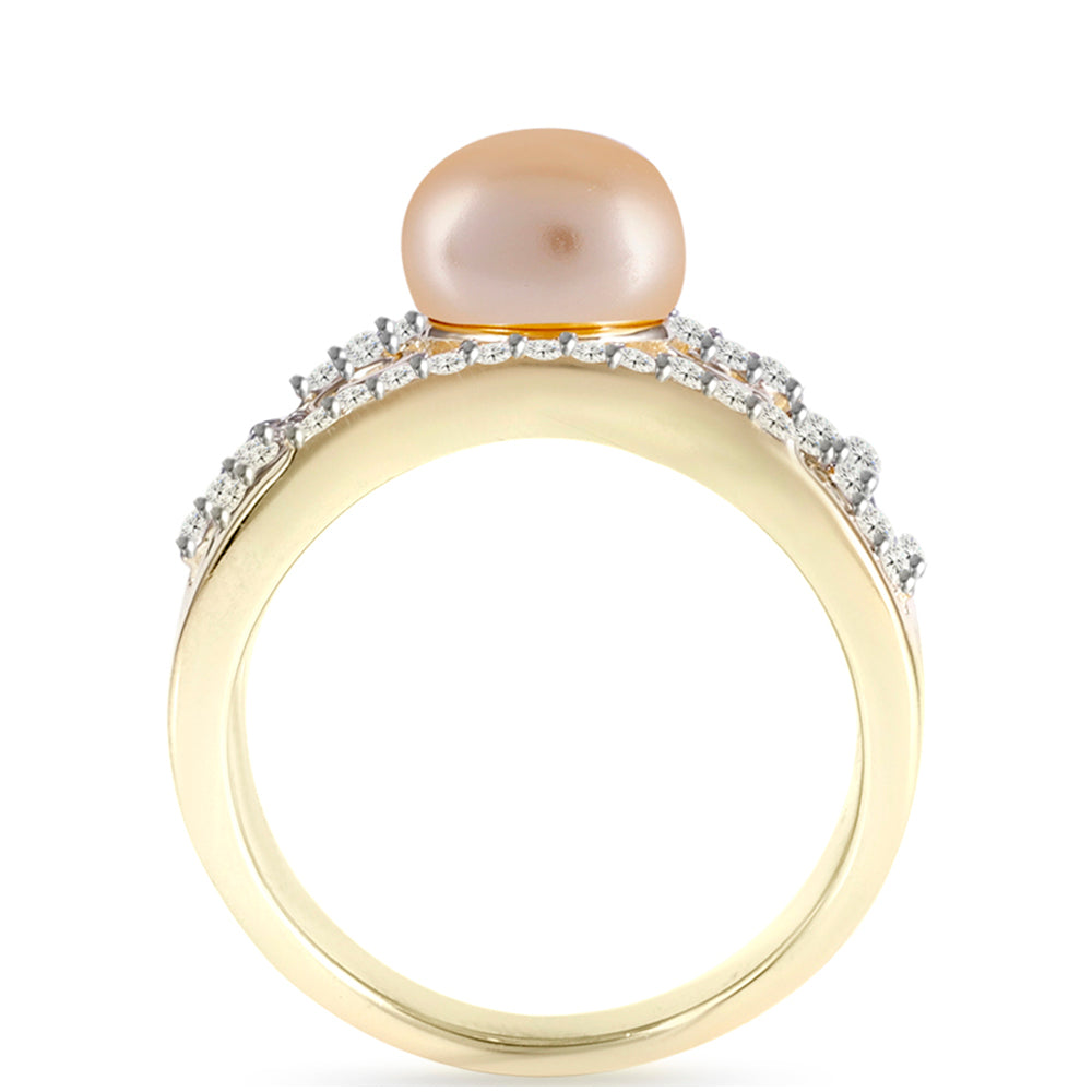 Pozlacený Stříbrný Prsten se Zlatou Sladkovodní Perlou a Bílým Topazem 2 