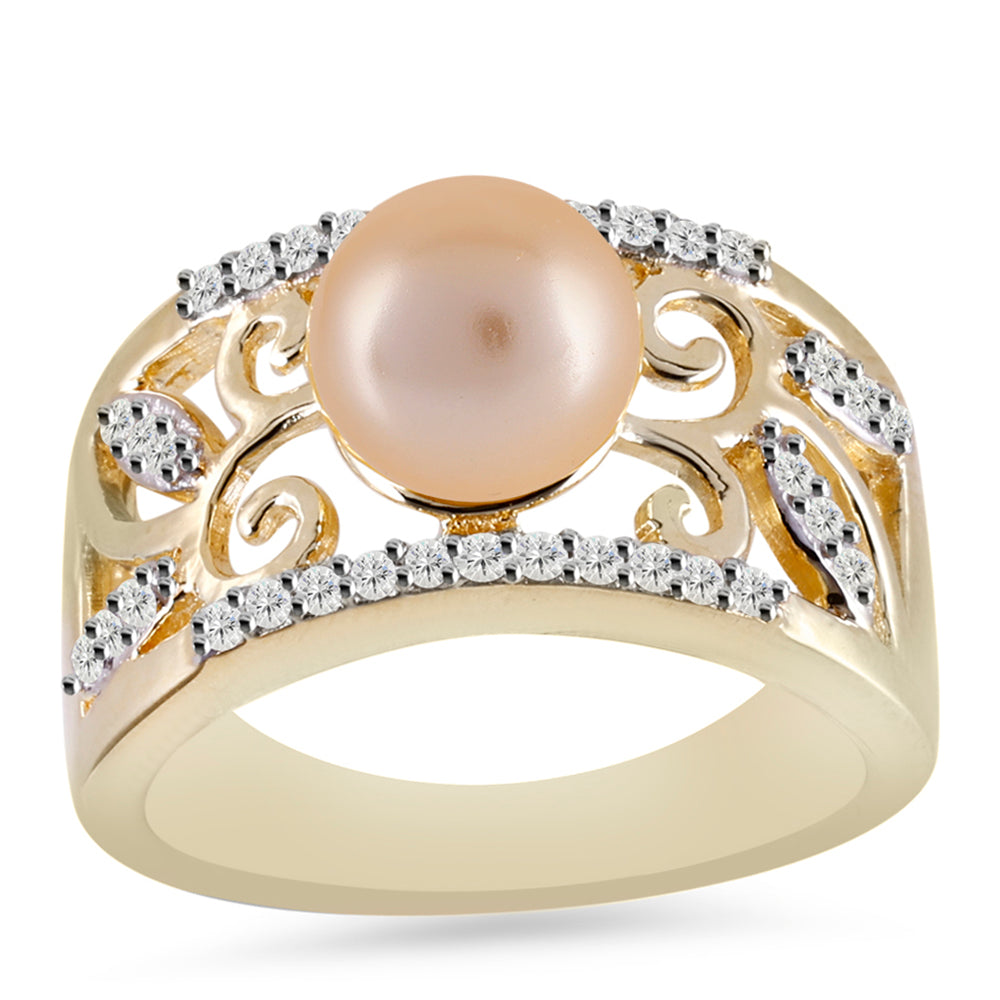 Pozlacený Stříbrný Prsten se Zlatou Sladkovodní Perlou a Bílým Topazem 3 