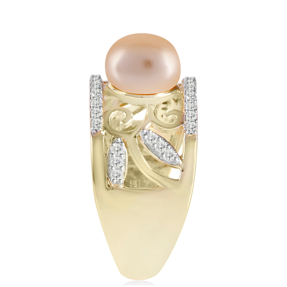 Pozlacený Stříbrný Prsten se Zlatou Sladkovodní Perlou a Bílým Topazem