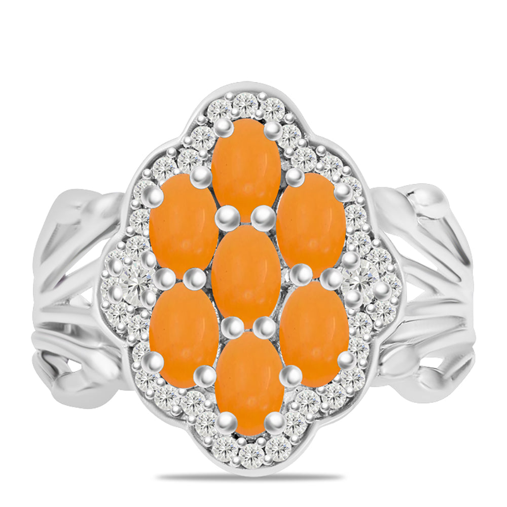 Stříbro 925/1000 - Prsten se Žlutým Jadeitem a Bílým Topazem - Karátové číslo: 2.01. přibližná hmotnost: 5.03 gramů