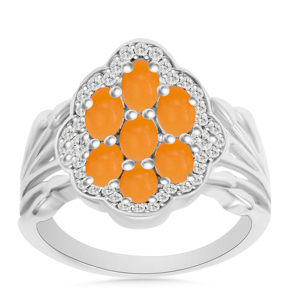 Stříbro 925/1000 - Prsten se Žlutým Jadeitem a Bílým Topazem - Karátové číslo: 2.01. přibližná hmotnost: 5.03 gramů 2 