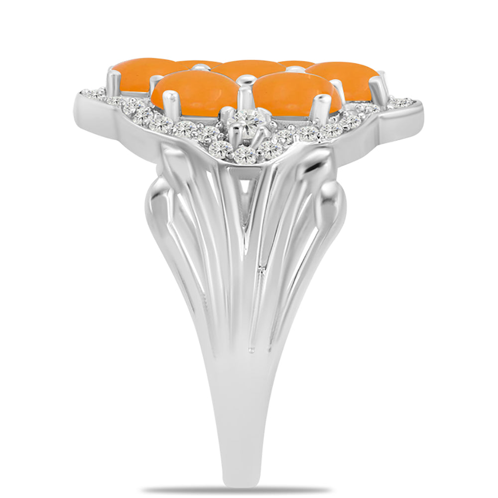 Stříbro 925/1000 - Prsten se Žlutým Jadeitem a Bílým Topazem - Karátové číslo: 2.01. přibližná hmotnost: 5.03 gramů 3 