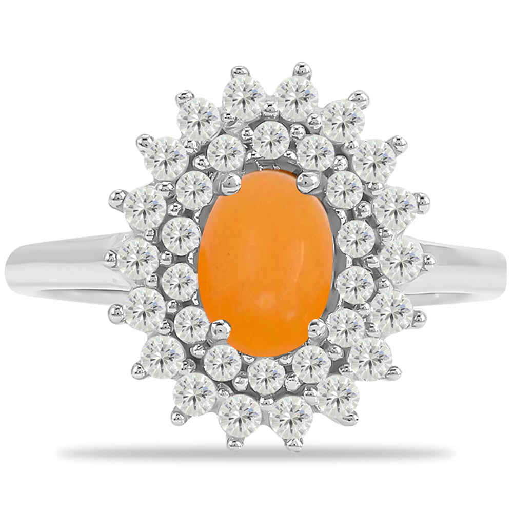 Stříbrný Prsten se Žlutým Jadeitem a Bílým Topazem