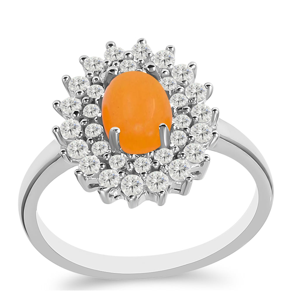 Stříbrný Prsten se Žlutým Jadeitem a Bílým Topazem 3 