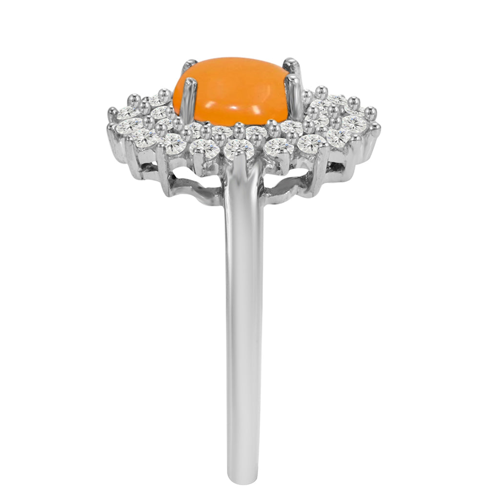 Stříbrný Prsten se Žlutým Jadeitem a Bílým Topazem