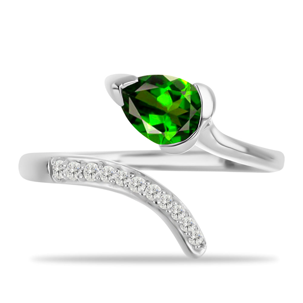 Stříbro 925/1000 - Prsten s Chromovým Diopsidem a Bílým Topazem - Karátové číslo: 0.83. přibližná hmotnost: 2.58 gramů 1 