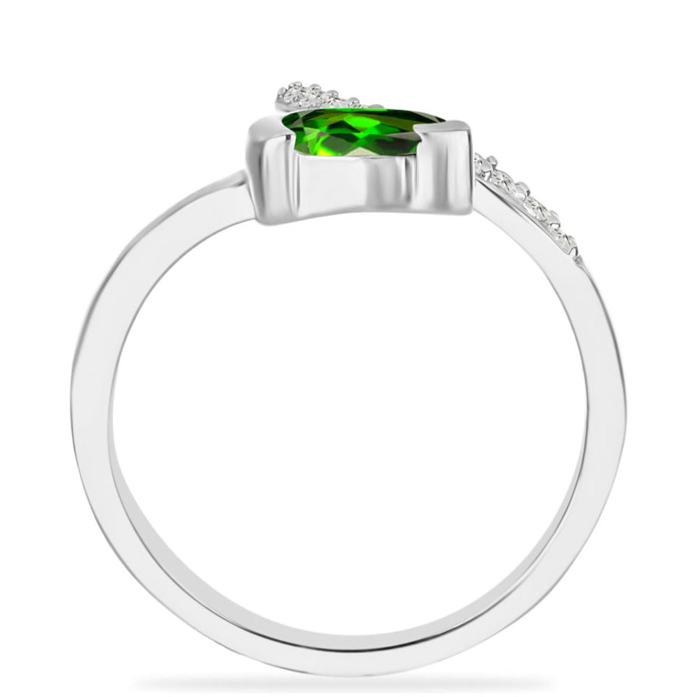 Stříbro 925/1000 - Prsten s Chromovým Diopsidem a Bílým Topazem - Karátové číslo: 0.83. přibližná hmotnost: 2.58 gramů 2 