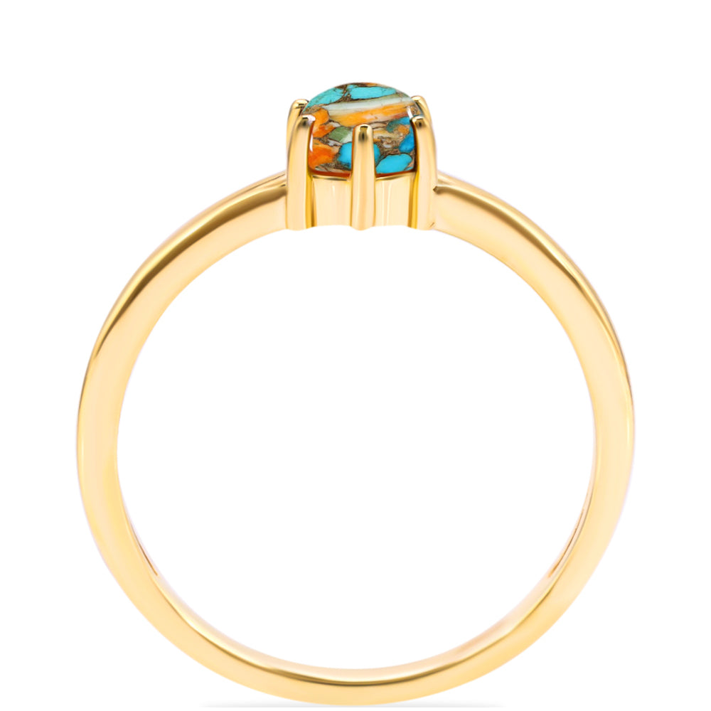 Pozlacené stříbro 925/1000 Prsten s Ústřicovým Tyrkysem - Karátové číslo: 0.66. přibližná hmotnost: 1.59 gramů