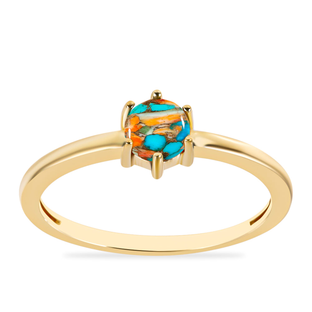 Pozlacené stříbro 925/1000 Prsten s Ústřicovým Tyrkysem - Karátové číslo: 0.66. přibližná hmotnost: 1.59 gramů