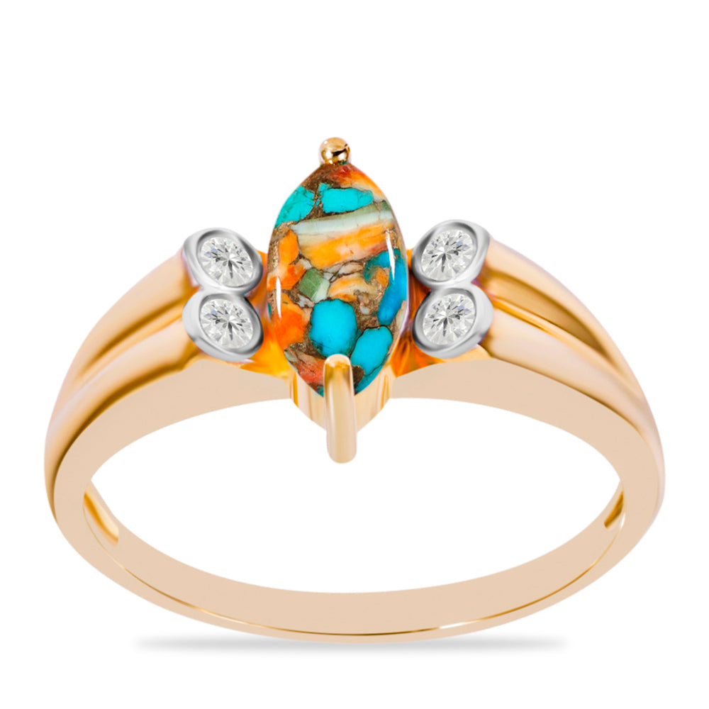 Pozlacený Stříbrný Prsten s Ústřicovým Tyrkysem a Bílým Topazem 2 