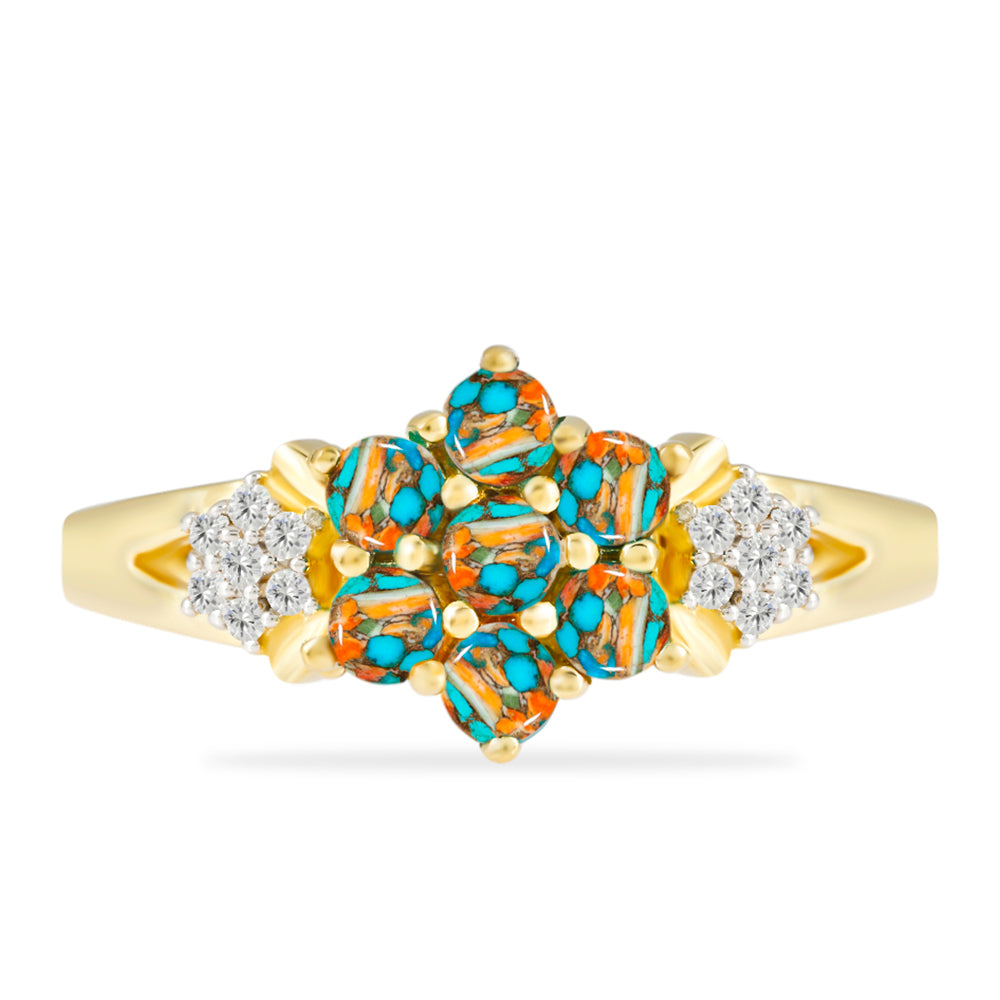 Pozlacené stříbro 925/1000 Prsten s Ústřicovým Tyrkysem a Bílým Topazem - Karátové číslo: 1.23. přibližná hmotnost: 3.59 gramů