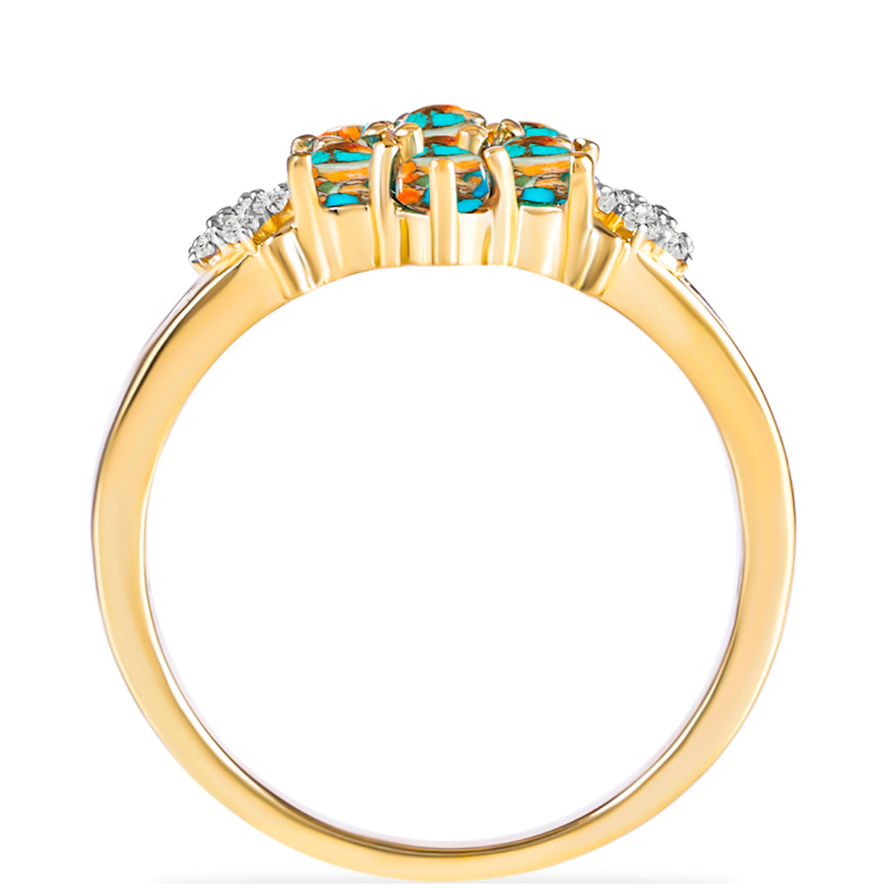 Pozlacené stříbro 925/1000 Prsten s Ústřicovým Tyrkysem a Bílým Topazem - Karátové číslo: 1.23. přibližná hmotnost: 3.59 gramů 2 