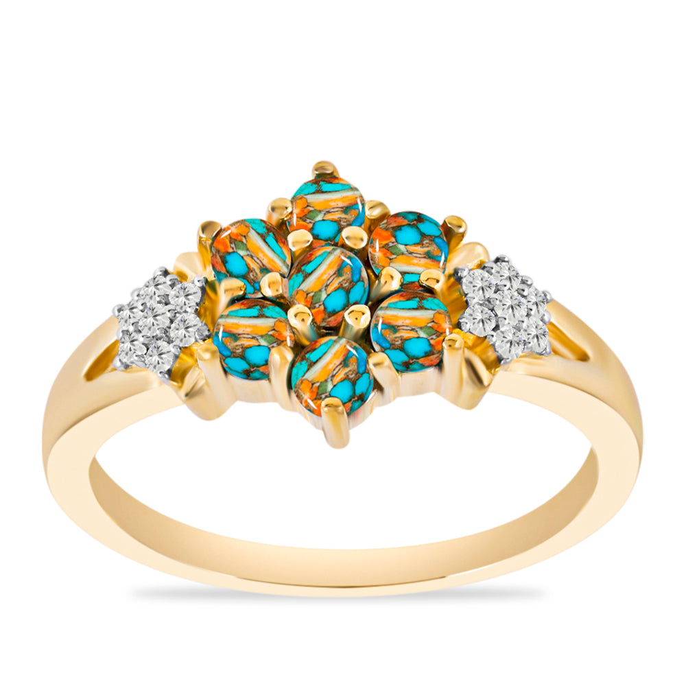 Pozlacené stříbro 925/1000 Prsten s Ústřicovým Tyrkysem a Bílým Topazem - Karátové číslo: 1.23. přibližná hmotnost: 3.59 gramů