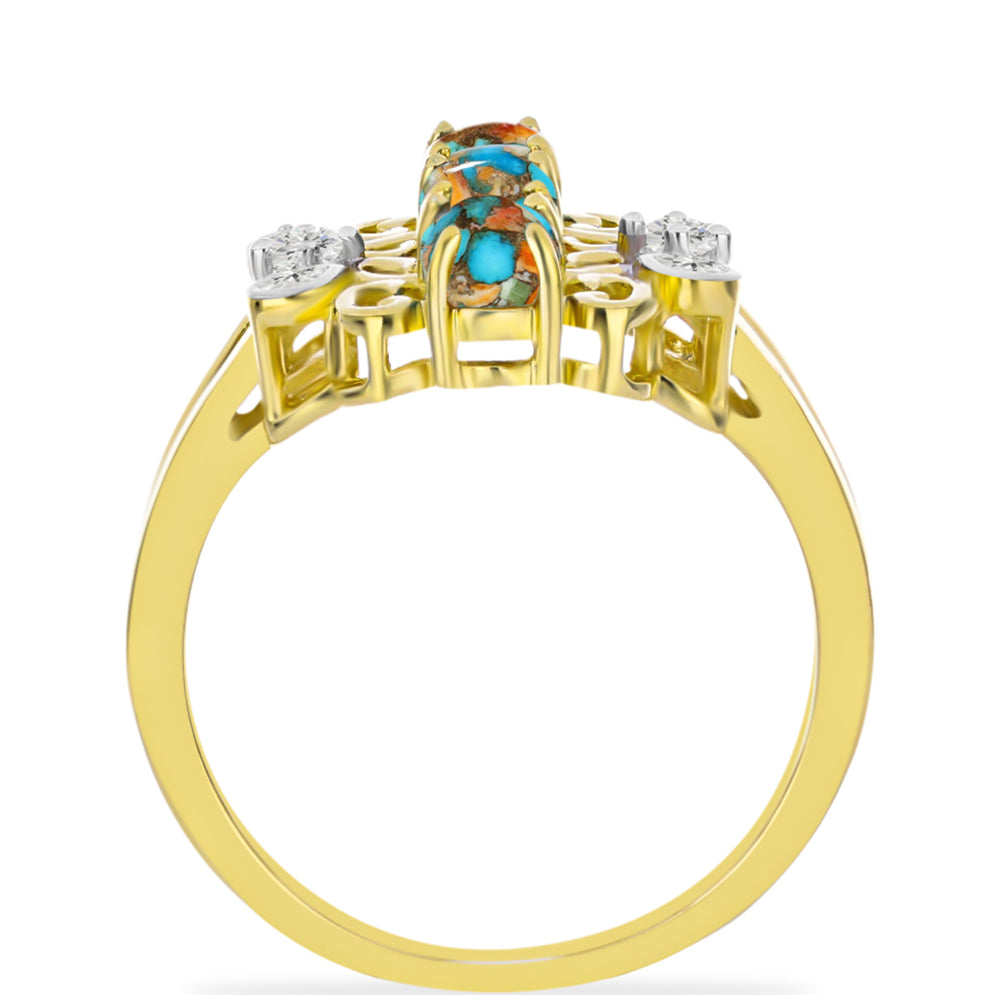 Pozlacený Stříbrný Prsten s Ústřicovým Tyrkysem a Bílým Topazem