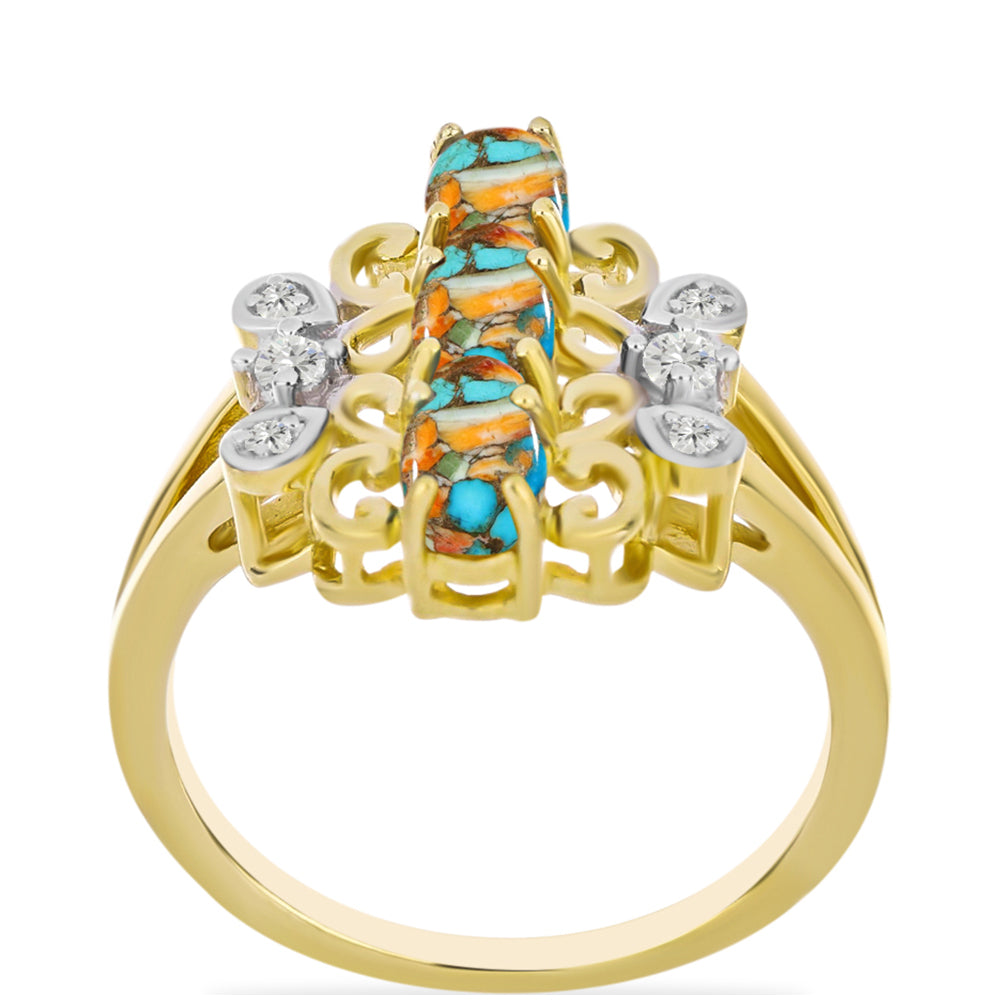 Pozlacený Stříbrný Prsten s Ústřicovým Tyrkysem a Bílým Topazem