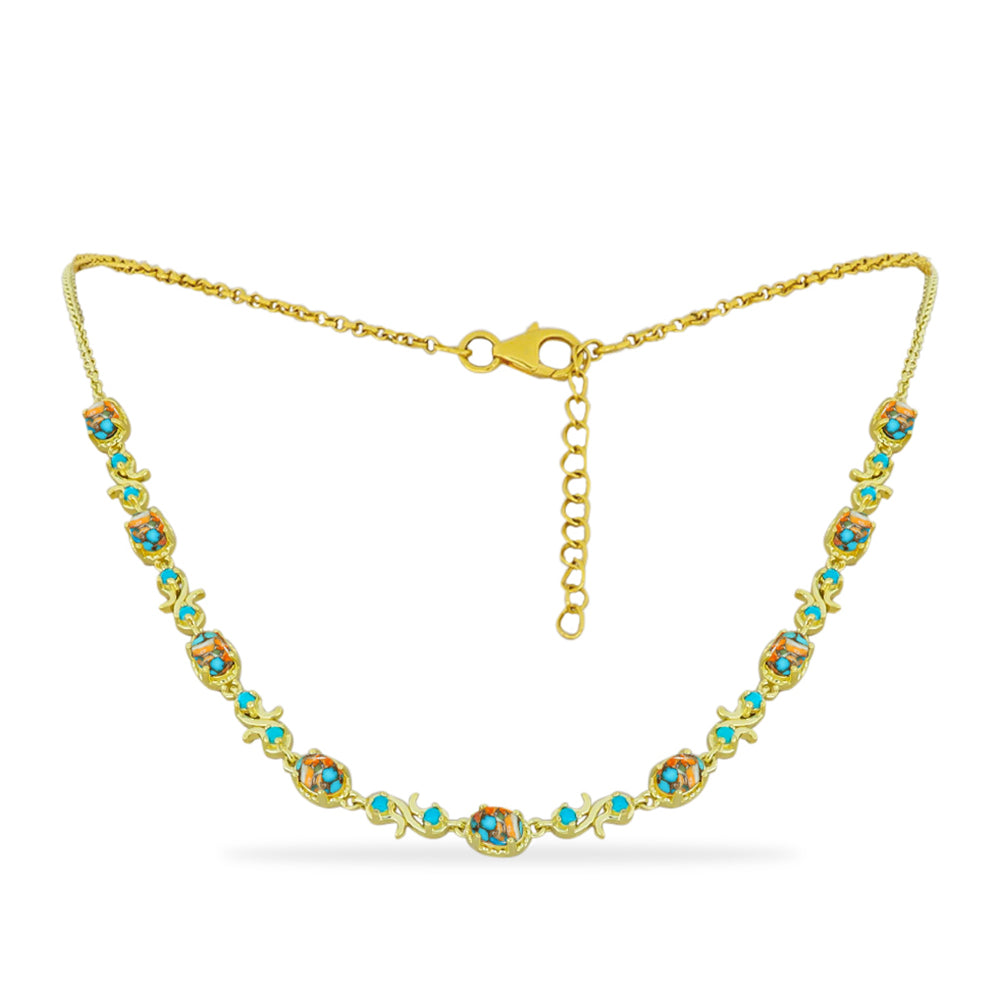 Pozlacený Stříbrný Náhrdelník s Ústřicovým Tyrkysem a Tyrkysem Sleeping Beauty 1 