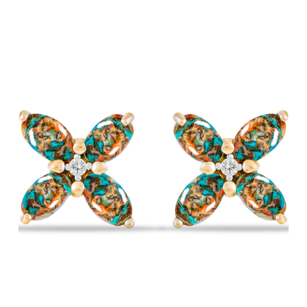 Pozlacené Stříbrné Náušnice s Ústřicovým Tyrkysem a Bílým Topazem 1 