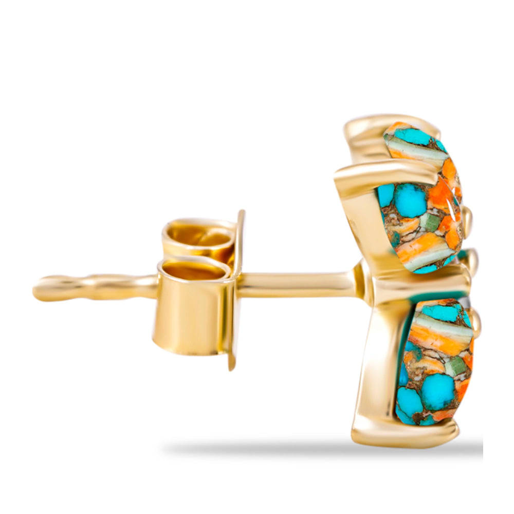 Pozlacené Stříbrné Náušnice s Ústřicovým Tyrkysem a Bílým Topazem 2 