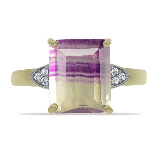 Pozlacený Stříbrný Prsten s Růžovým Fluoritem a Bílým Topazem