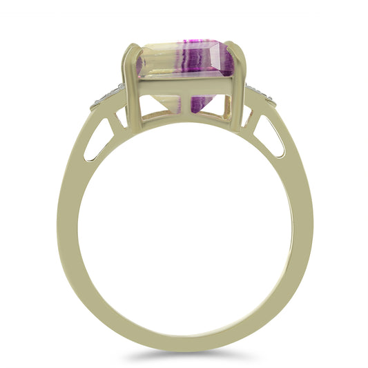 Pozlacený Stříbrný Prsten s Růžovým Fluoritem a Bílým Topazem