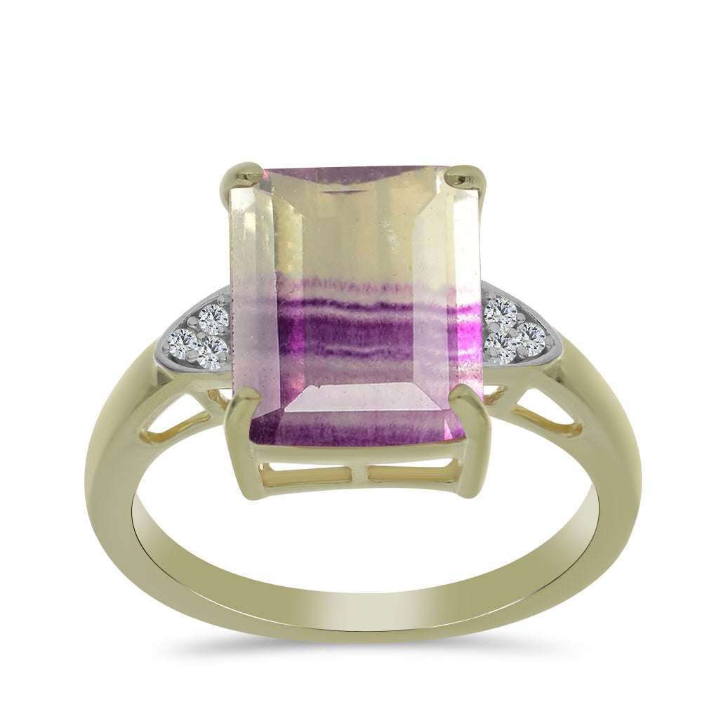 Pozlacený Stříbrný Prsten s Růžovým Fluoritem a Bílým Topazem