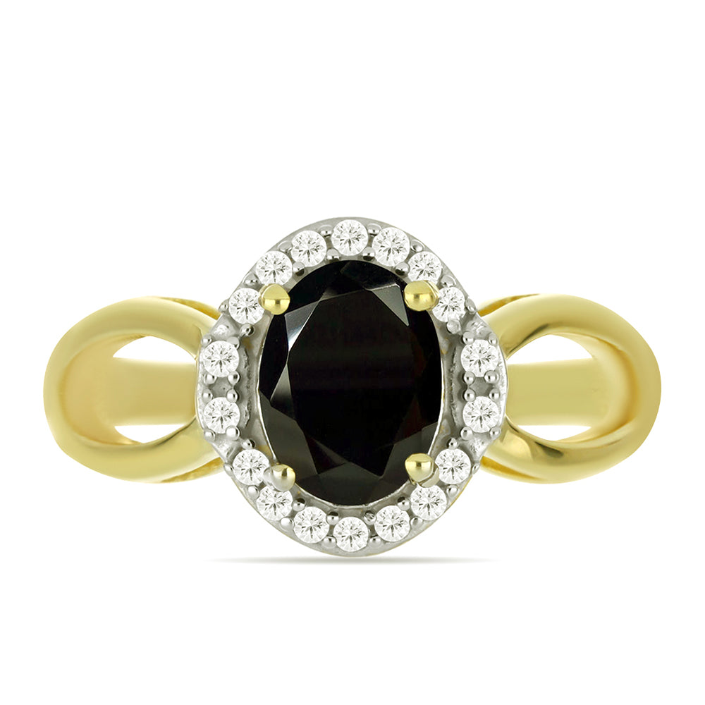 Pozlacený Stříbrný Prsten s Černým Onyxem a Bílým Topazem 1 