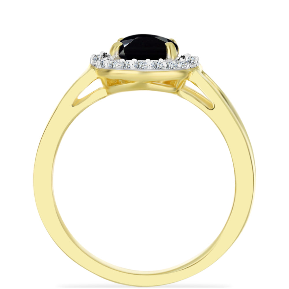 Pozlacený Stříbrný Prsten s Černým Onyxem a Bílým Topazem