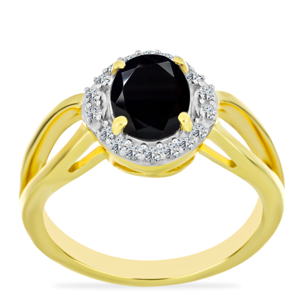 Pozlacený Stříbrný Prsten s Černým Onyxem a Bílým Topazem 3 