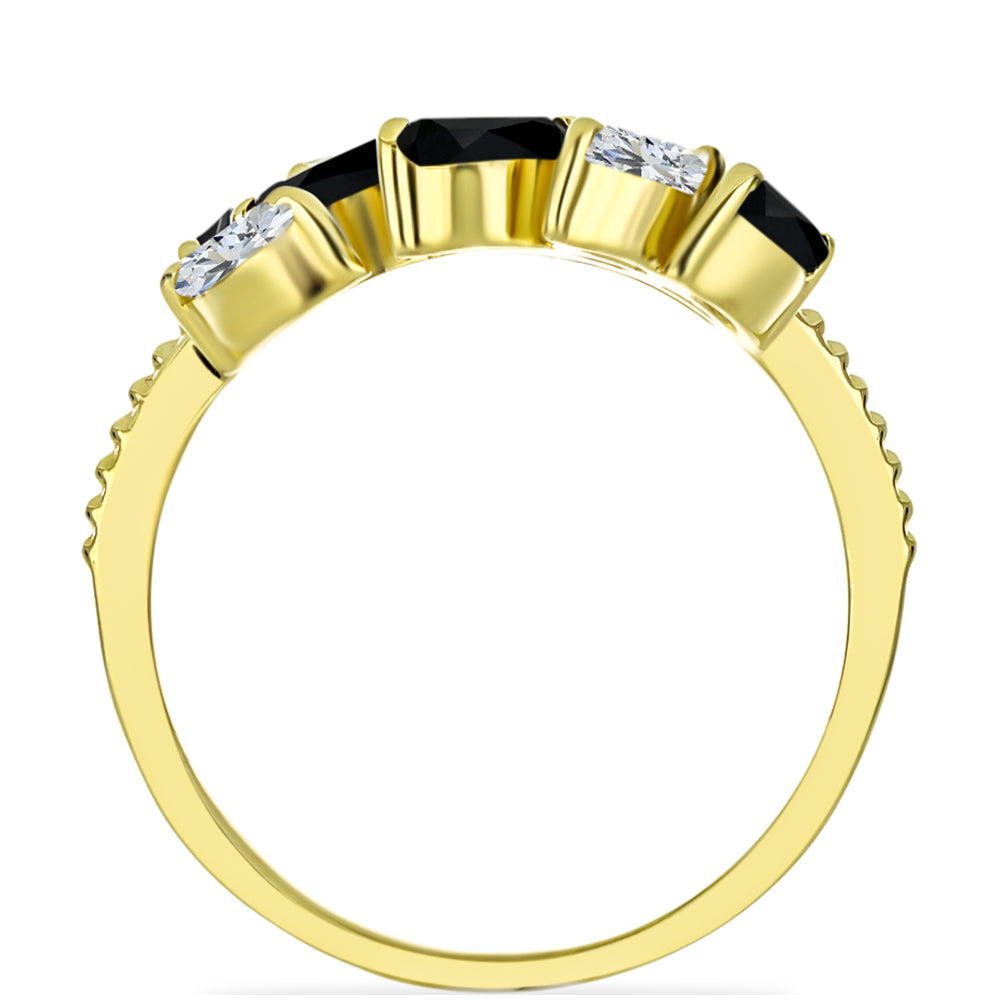 Pozlacený Stříbrný Prsten s Černým Onyxem a Bílým Topazem 2 