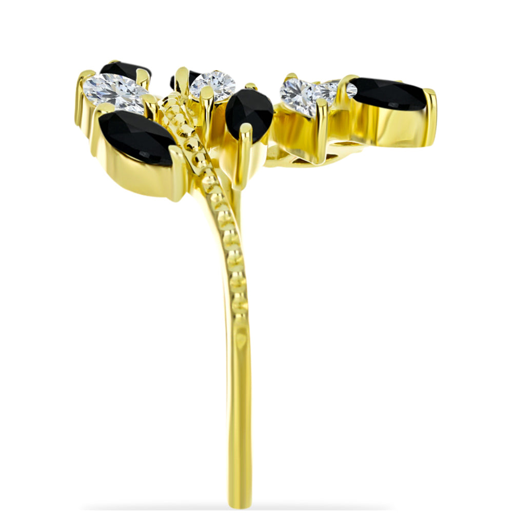 Pozlacený Stříbrný Prsten s Černým Onyxem a Bílým Topazem 4 