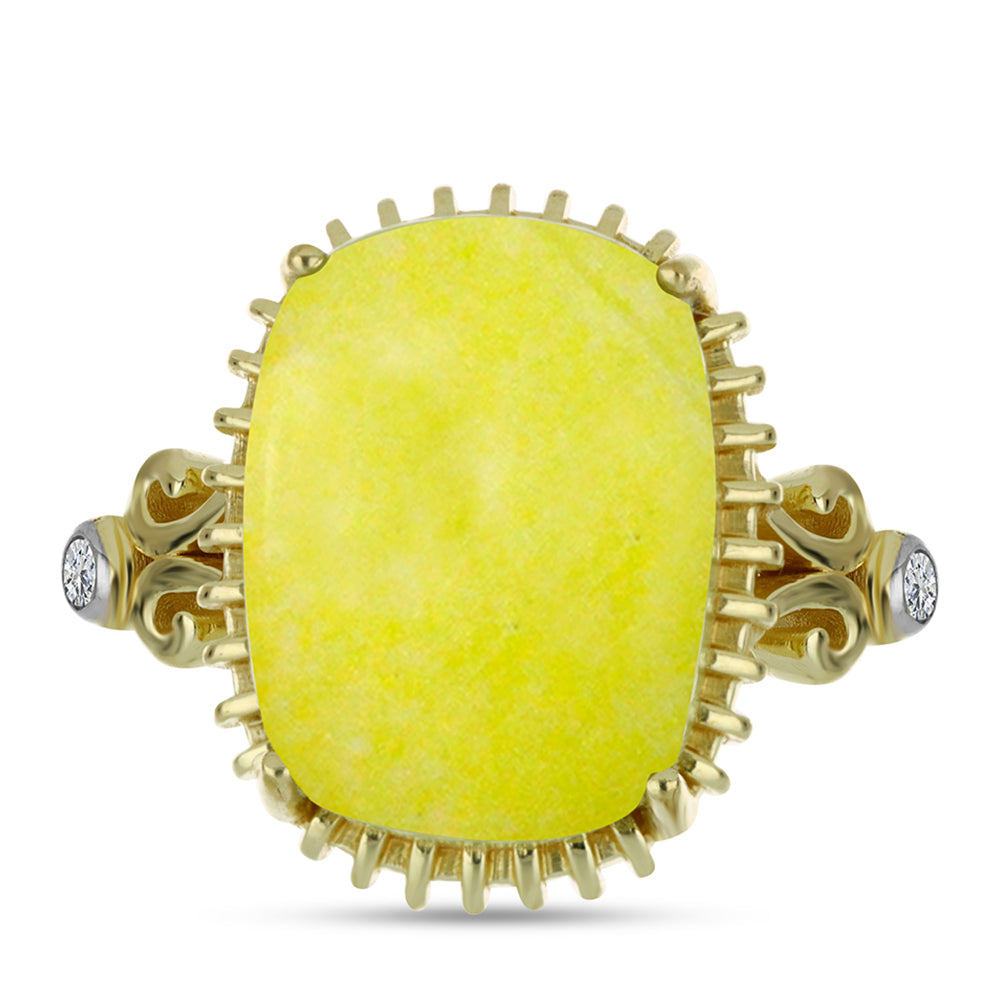 Pozlacené stříbro 925/1000 Prsten se Žlutým Serpentinem a Bílým Topazem - Karátové číslo: 10.17. přibližná hmotnost: 6.17 gramů