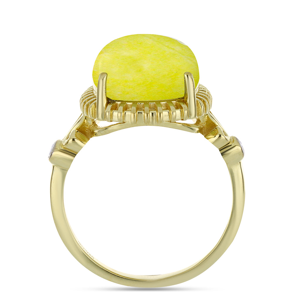 Pozlacené stříbro 925/1000 Prsten se Žlutým Serpentinem a Bílým Topazem - Karátové číslo: 10.17. přibližná hmotnost: 6.17 gramů 2 