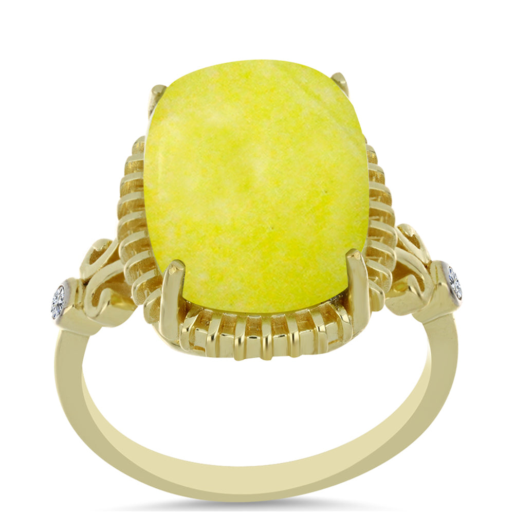 Pozlacené stříbro 925/1000 Prsten se Žlutým Serpentinem a Bílým Topazem - Karátové číslo: 10.17. přibližná hmotnost: 6.17 gramů 3 