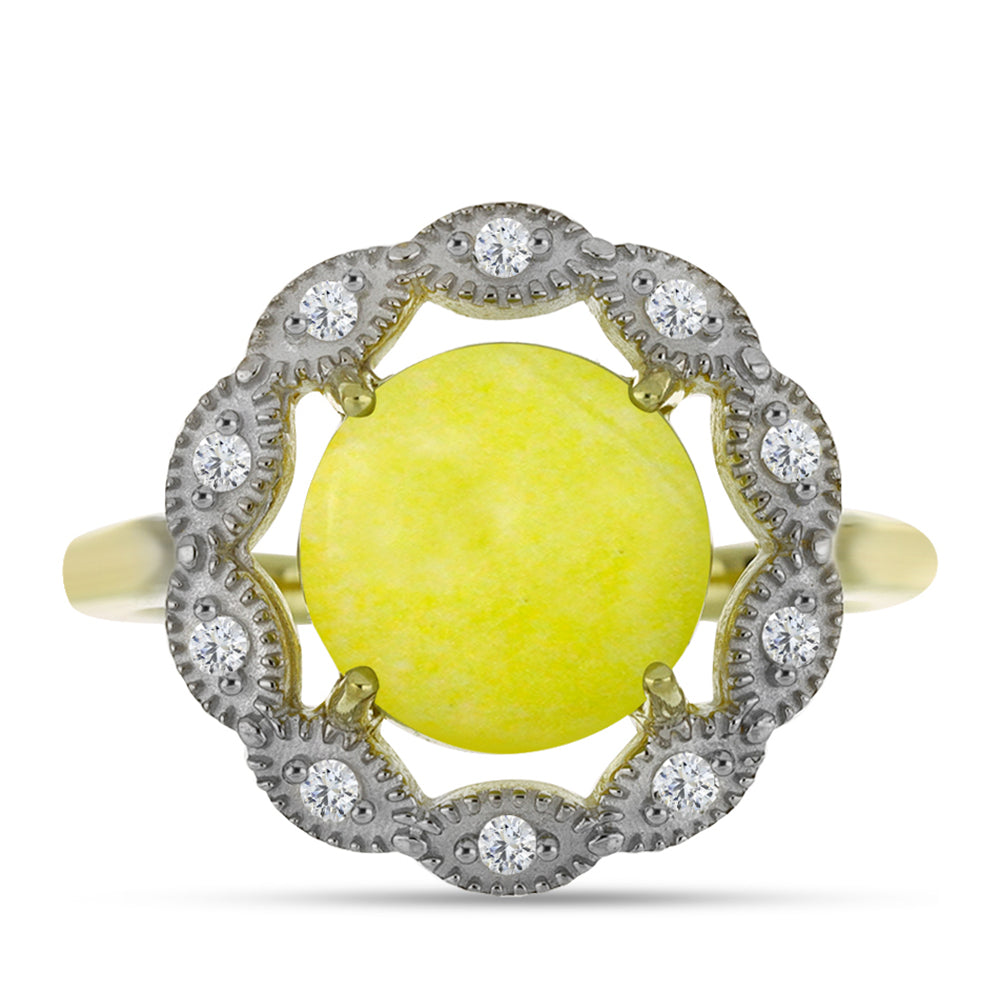 Pozlacený Stříbrný Prsten se Žlutým Serpentinem a Bílým Topazem 1 