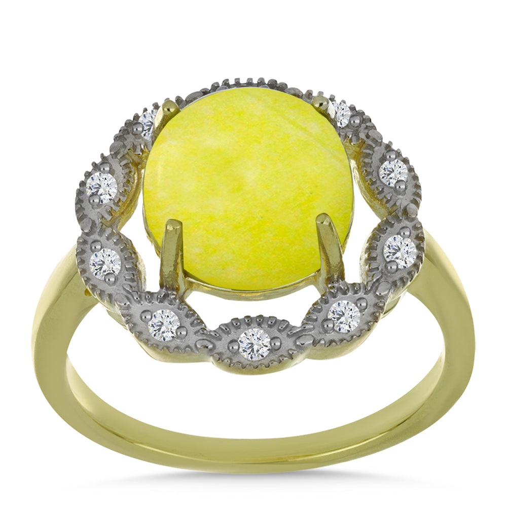 Pozlacený Stříbrný Prsten se Žlutým Serpentinem a Bílým Topazem 3 