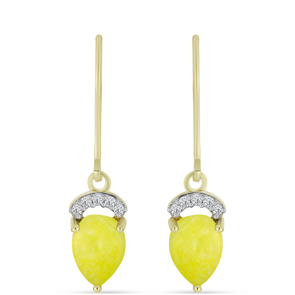 Pozlacené Stříbro 925/1000 - Náušnice se Žlutým Serpentinem a Bílým Topazem - Karátové číslo: 2.68. přibližná hmotnost: 2.64 gramů