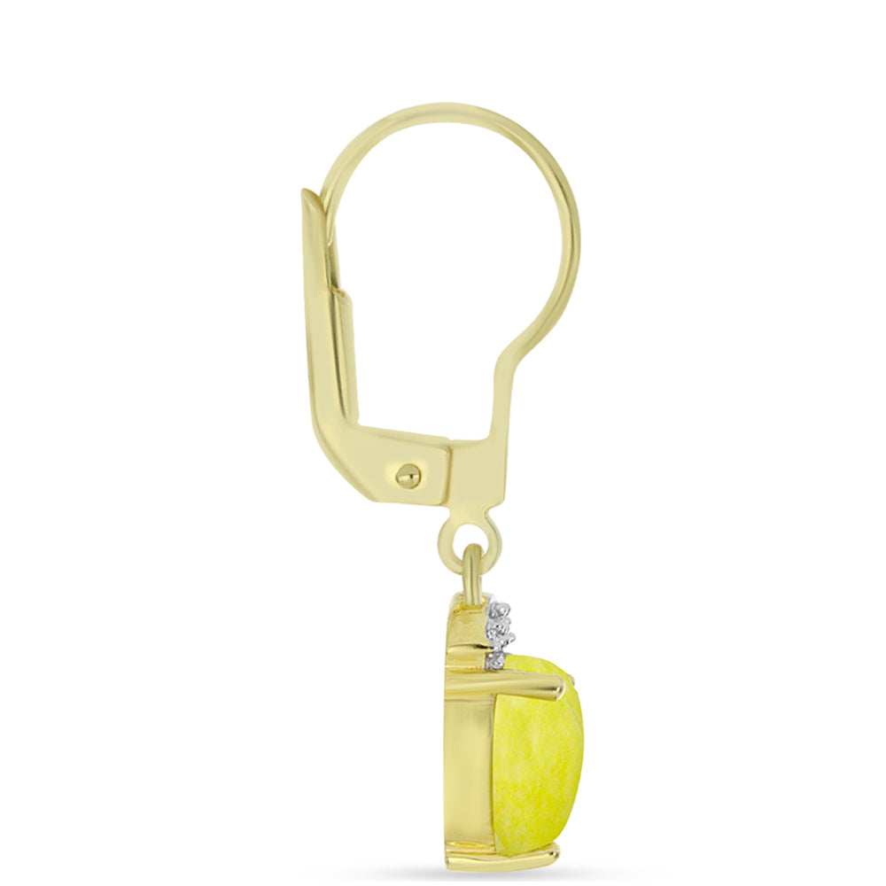 Pozlacené Stříbro 925/1000 - Náušnice se Žlutým Serpentinem a Bílým Topazem - Karátové číslo: 2.68. přibližná hmotnost: 2.64 gramů 2 