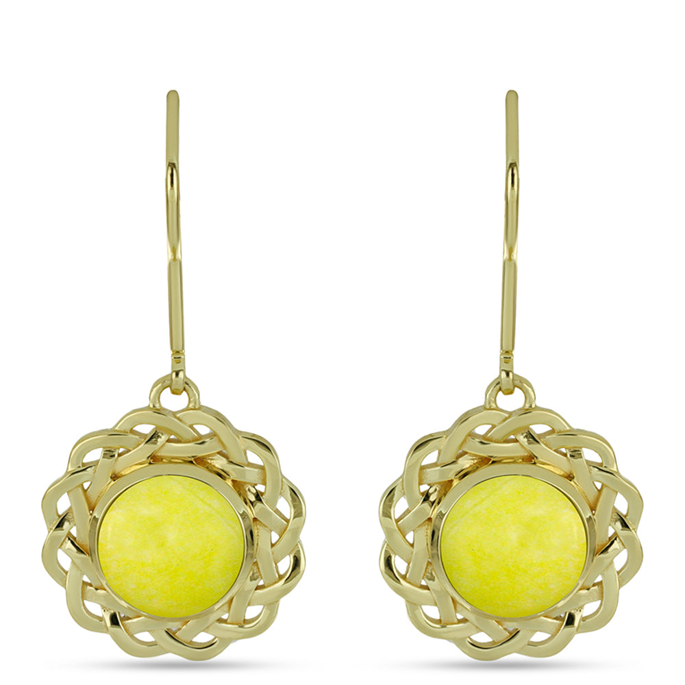 Pozlacené Stříbro 925/1000 - Náušnice se Žlutým Serpentinem - Karátové číslo: 4.74. přibližná hmotnost: 4.42 gramů 1 