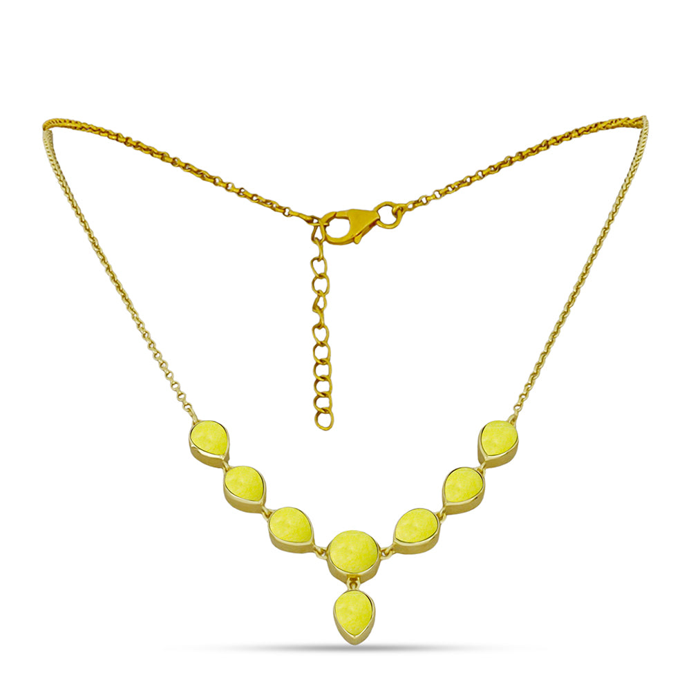 Pozlacené Stříbro 925/1000 - Náhrdelník se Žlutým Serpentinem - Karátové číslo: 11.52. přibližná hmotnost: 10.42 gramů 1 