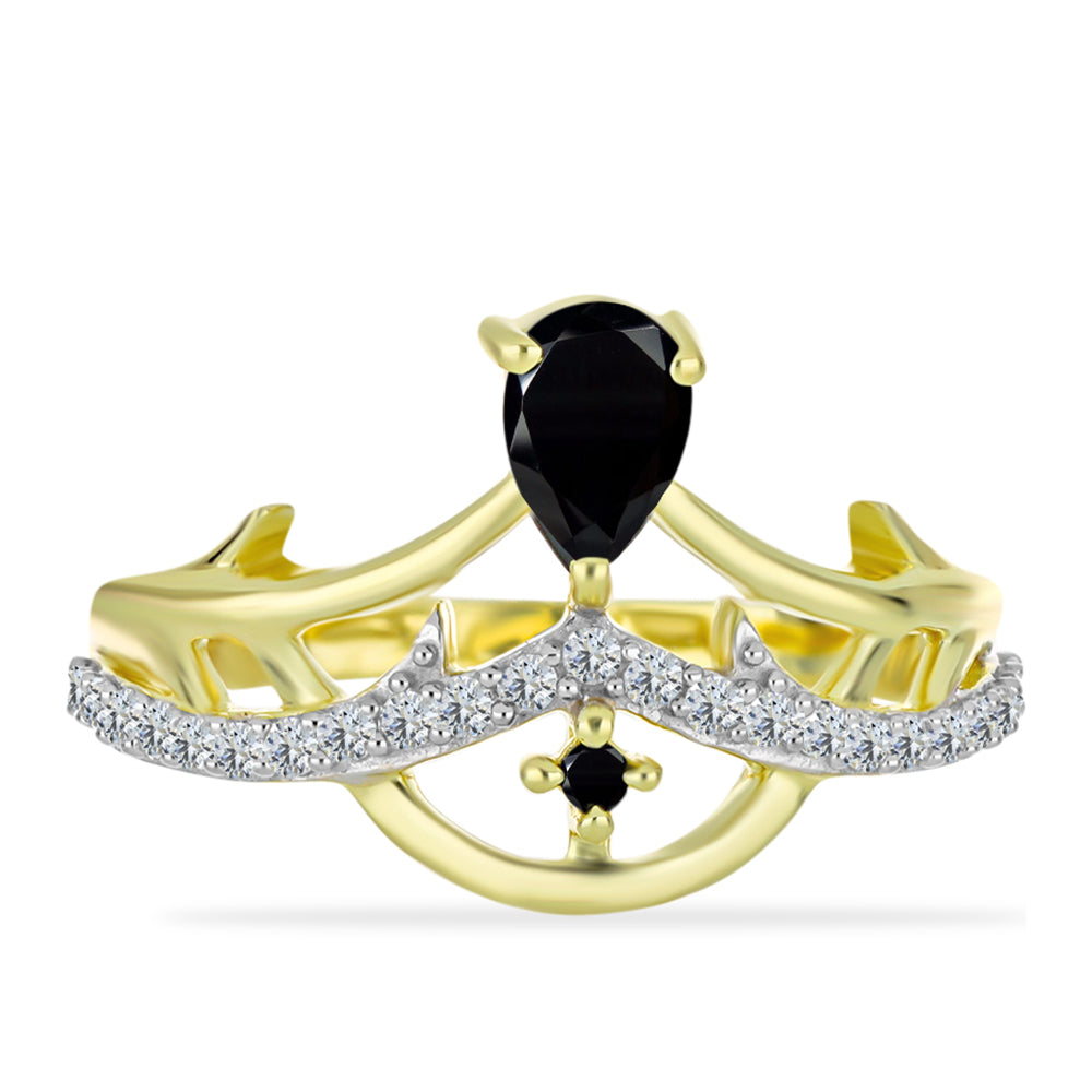 Pozlacený Stříbrný Prsten s Černým Onyxem a Bílým Topazem 1 