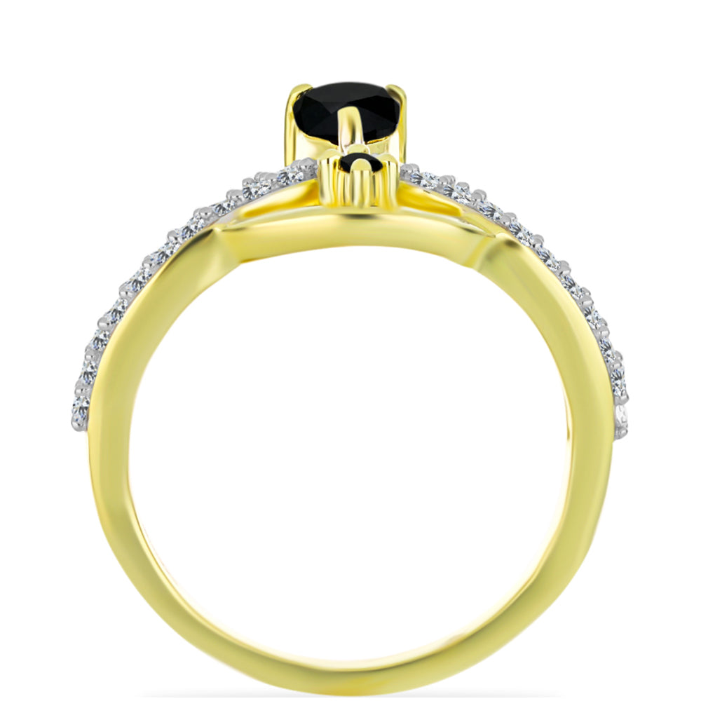 Pozlacený Stříbrný Prsten s Černým Onyxem a Bílým Topazem