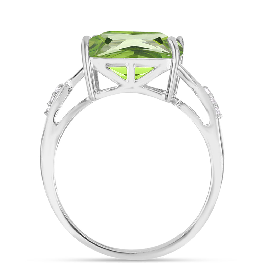Stříbrný Prsten s Kapradinově Zeleným Křemenem a Bílým Topazem